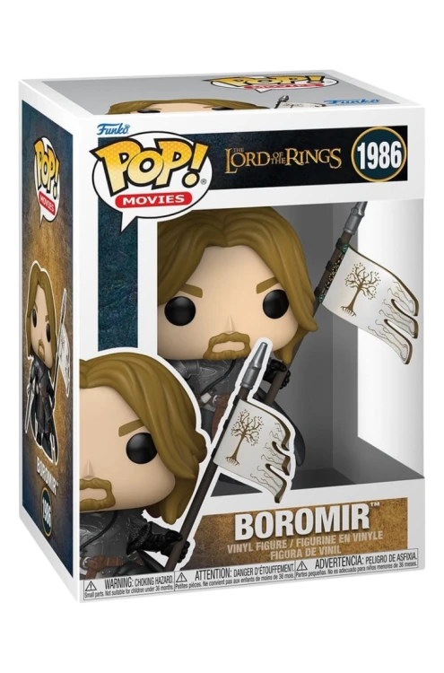 Funko POP! Boromir #1986 – figurka Władca Pierścieni z mieczem i sztandarem Gondoru, Funko, pudełko