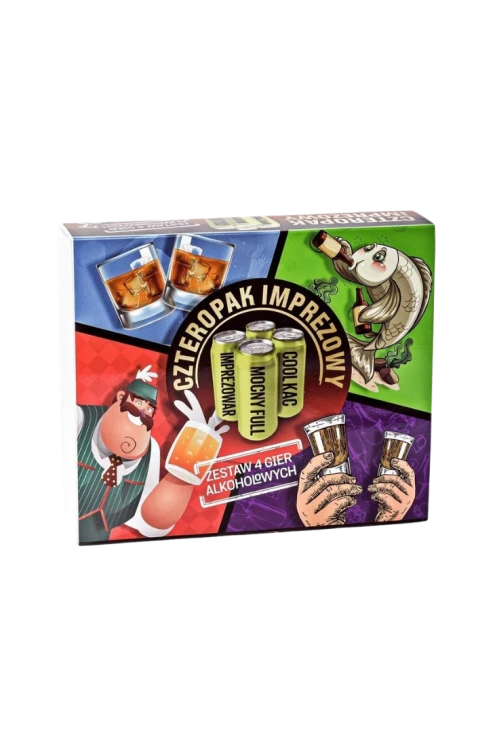 Czteropak Imprezowy Grammi – zestaw 4 gier alkoholowych 18+ z planszami, ruletką i 84 kartami poleceń